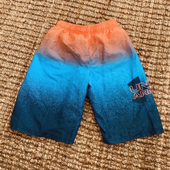 Under Armour Youth Boys YXL Swim Trunks Orange Blue Print Drawstring Longer - Picture 6 of 6